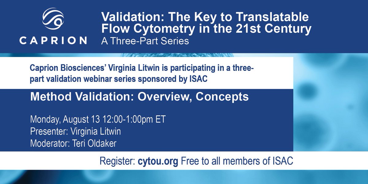 CellCarta's tweet image. Virginia Litwin's webinar on #FlowCytometry #MethodValidation is coming up: Monday, August 13th at 12pm Eastern.
There is still time to register: lnkd.in/gMYhM-n
