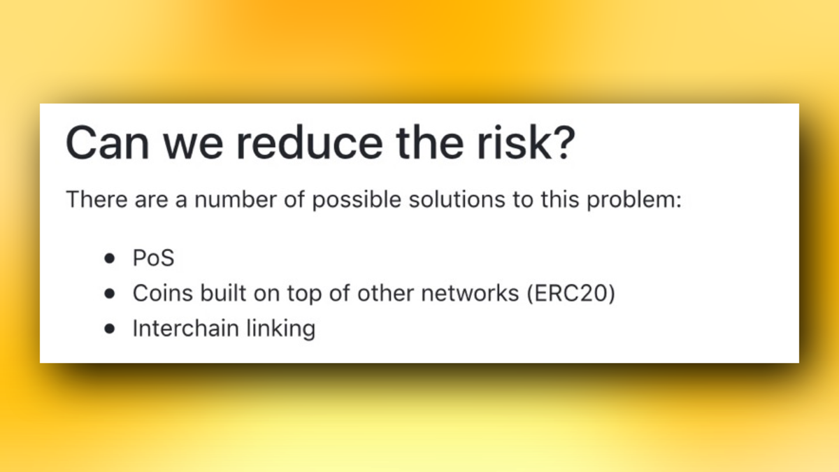 BithereumBTH's tweet photo. #Crypto51, a site which shows how vulnerable coins are to 51% attacks, lists #PoS as the number one solution to reduce these vulnerabilities. 

Good thing #Bithereum is right around the corner 😎 $BTH $BTC $ETH #crypto

https://t.co/FapPG2oEdt https://t.co/0EnwC8BLSd