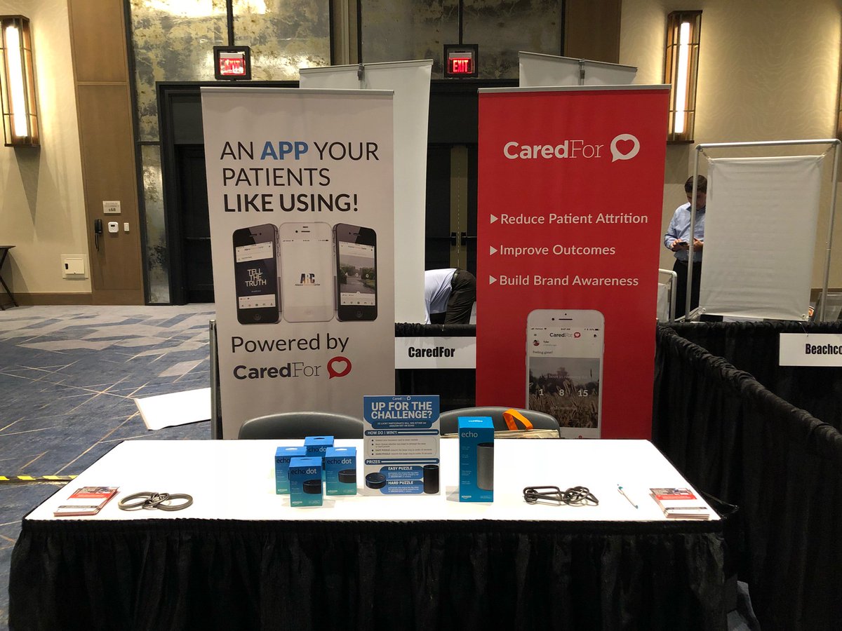 CaredFor's tweet photo. The CaredFor team is set up and ready to go at the Foundations Event 2018 Innovations in Behavioral Healthcare! Visit their booth for a chance to win an #AmazonDot or #AmazonEcho! #IIBH2018 #IIBH18 #CaredFor #FoundationsEvents https://t.co/tN1zOEIQcY
