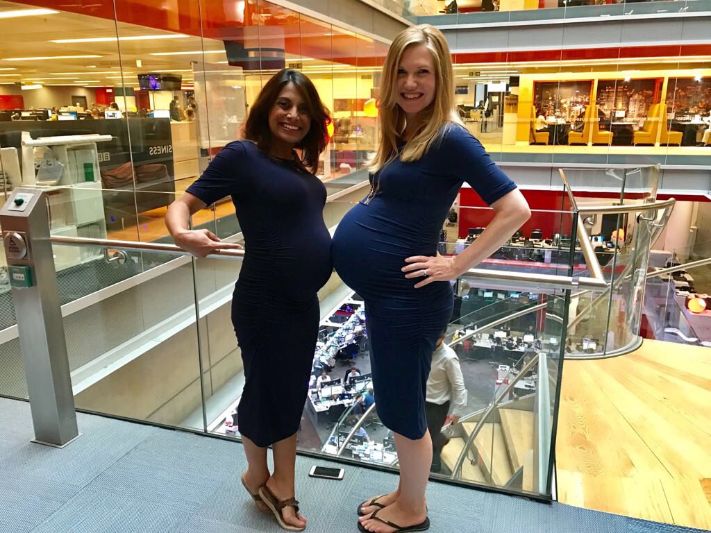 bbcbaxter's tweet photo. It’s a #bumpoff My lovely friend @alpapatel & I are due on the same day. Me thinks it’s time we stop this telly malarkey and get these tummies home to avoid any #W1A type accidents #largeandincharge #pregspresenters #aggressivebumps #37weeks https://t.co/Zo5YDY9oOq