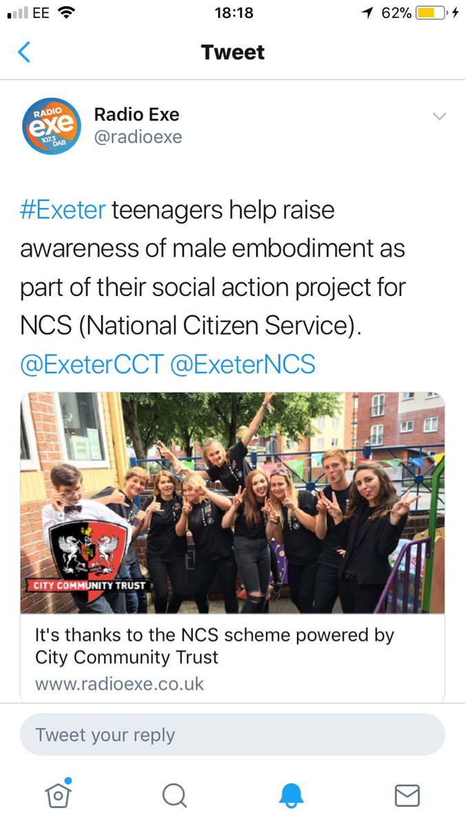 MaleEmbodiment's tweet photo. @radioexe have written an article about our social action project! Thankyou to our co-ordinator Ammie for making this happen!💓 #NCS @ExeterNCS https://t.co/3rGwLTmQpu