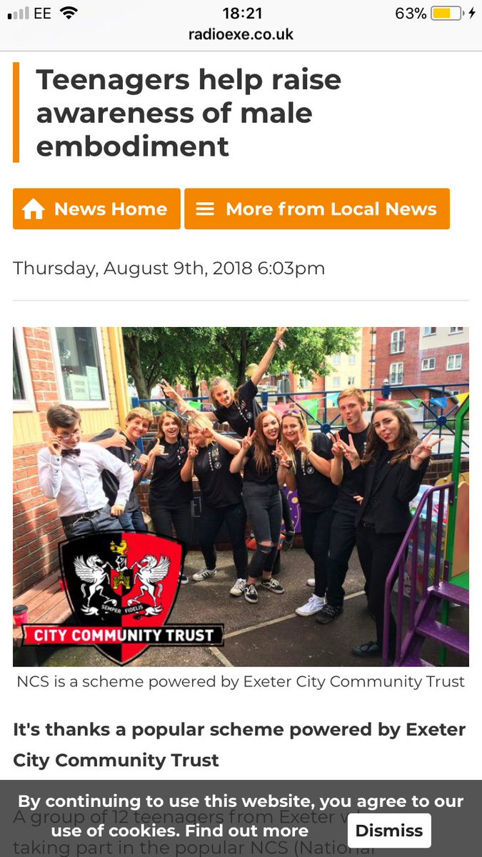 MaleEmbodiment's tweet photo. @radioexe have written an article about our social action project! Thankyou to our co-ordinator Ammie for making this happen!💓 #NCS @ExeterNCS https://t.co/3rGwLTmQpu
