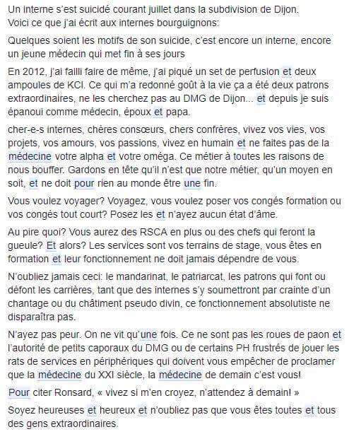 DrJeromeMarty's tweet photo. Un interne de Dijon s'est suicidé au mois de juillet, nous n'en connaissons pas le motif mais c'est un interne de plus...
Ci dessous copie du courrier d'un confrère aux internes de Dijon...
A lire . RT svp https://t.co/Tjtu1ya0VO