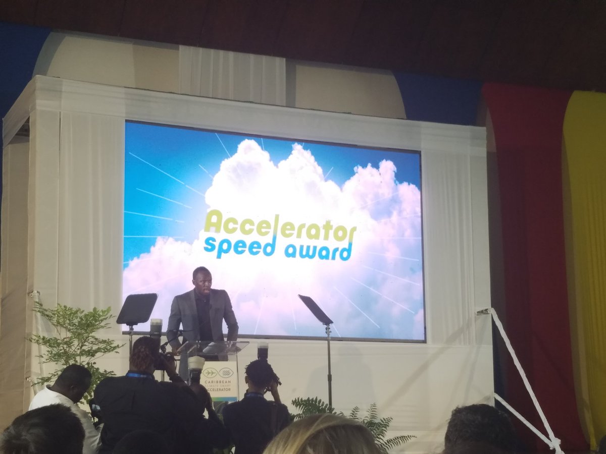 Maxsalia's tweet photo. Happening Now: Ambassador Hon. Usain Bolt announces the #Accelerator Speed Award #JumpCaribbean https://t.co/hsX2rMy27y