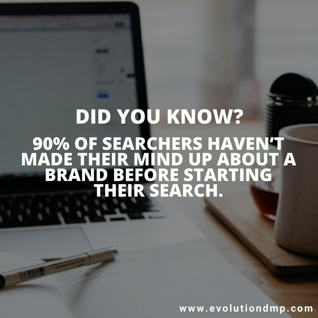 evolutiondma's tweet photo. Did you know?
90% of searchers haven’t made their mind up about a brand before starting their search.

#evolutiondma #digitalmarketing #facts #socialmedia #SEO #contentmarketing #business #advertising #emailmarketing https://t.co/4Abf3wazCN
