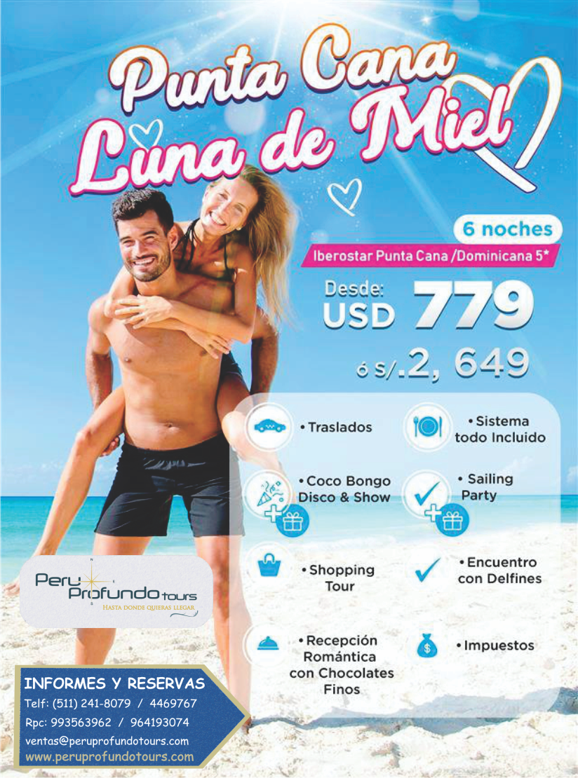 PeruprofundoT's tweet photo. Disfruta de una increíble Luna de Miel en Punta Cana ✈️🌎
Ubicanos: Av. Larco 101, Miraflores 🏢
Informes: (01) 2418079 o 993563962 📞
#Peruprofundotours #hastadondequierasllegar
#viajerosporelmundo #Miraflores #Peru #PuntaCana https://t.co/dVR25Kug6S
