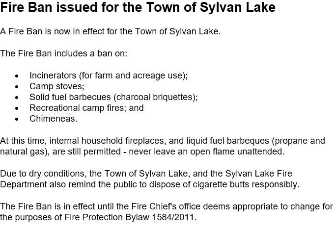 CarlStepp's tweet image. FIRE BAN IN EFFECT FOR SYLVAN LAKE - BE CAREFUL OUT THERE. PROTECT OUR COMMUNITY #carlstepp #dryconditions #nojoke #becareful