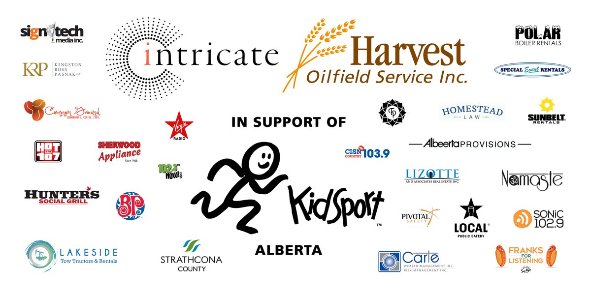 Intricate_Group's tweet photo. Check out some of our Sponsors. If you can not make our FRIDAY FUNDRAISER for @KidSportAlberta, but still want to give: You can still BUY an HONORARY hamburger! (via e-transfer blainegendre@intricategroup.com) Your support is appreciated #SoAllKidsCanPlay https://t.co/qwqr0f3tQg