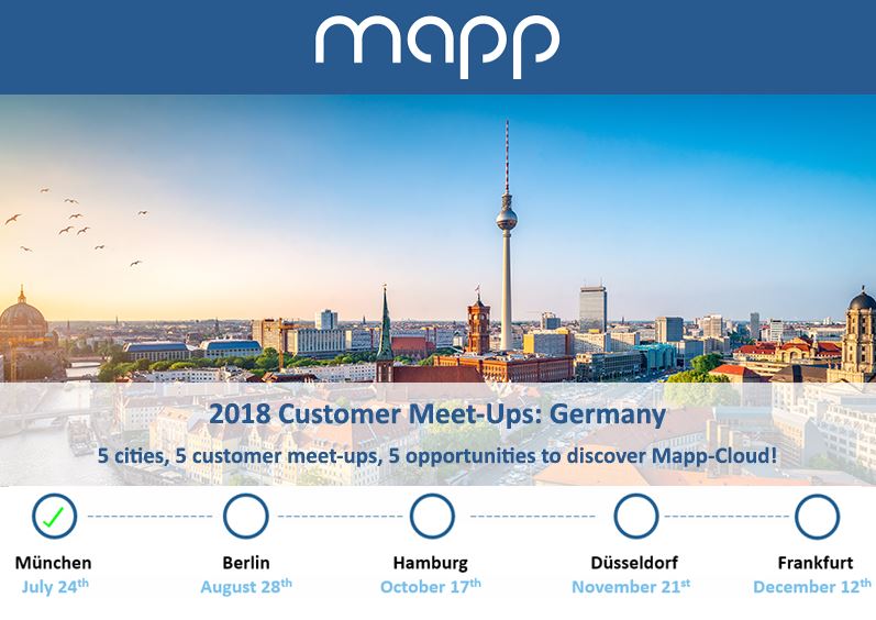 Mapp_Digital's tweet photo. 5 dates, 5 cities, 5 customers meet-up, 5 opportunities to discover #MappCloud! #MappRoadshow Next stop: Berlin! https://t.co/1z90FSDYT4 @Mapp_Germany https://t.co/ssePYAzN7f