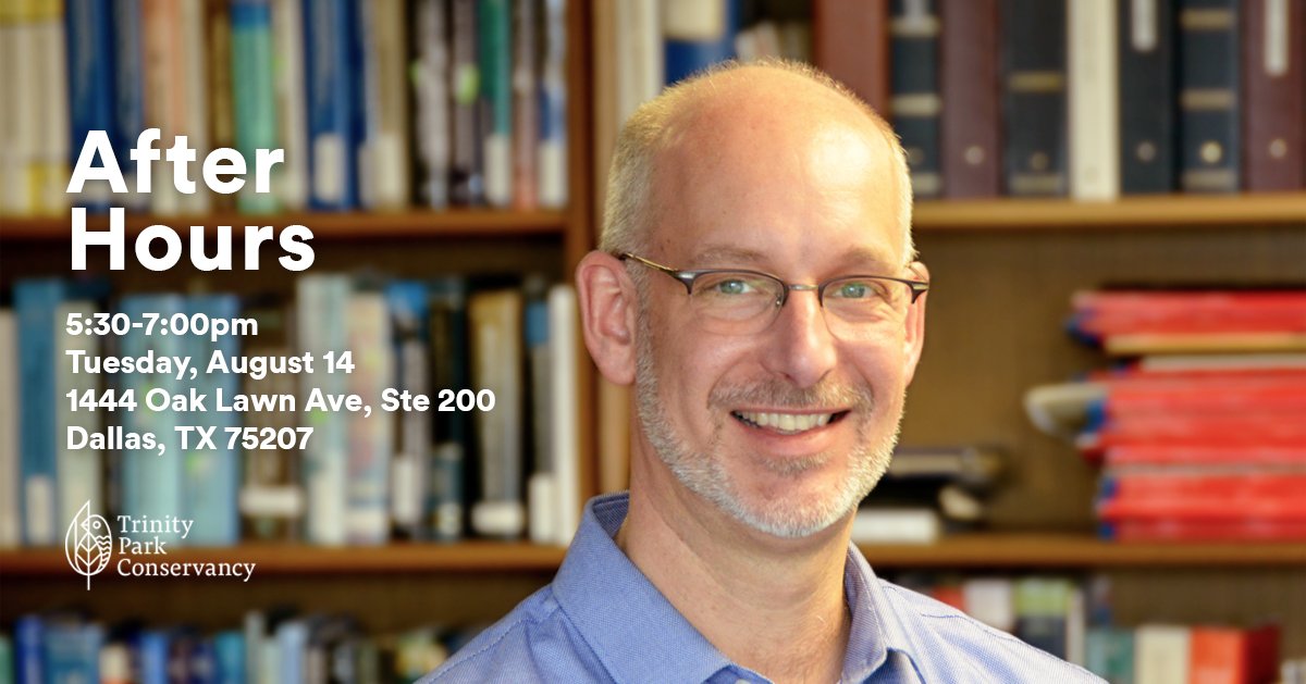 trinityparkc's tweet photo. Aug 14 . 5:30pm. This month’s #conservancyafterhours topic is the historical management of the Trinity River &amp; urban ecology. Tim Dekker is an environmental and water resources engineer with expertise in river, lake and estuary remediation and restoration. https://t.co/wzLjYcxqdt https://t.co/6JQMSsxLjq