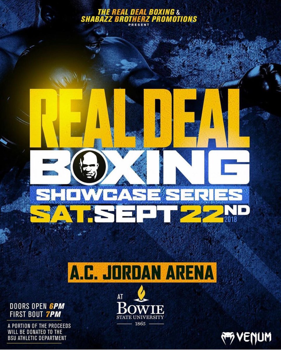 AKidNamedZay's tweet photo. SAVE THE DATE: Sept 22nd!!! Tickets will be on sale soon. shabazzbrotherzboxing is partnering up with Evander Holyfield’s promotions company @therealdealboxing to bring a night of exciting fights. More details coming soon!!! #Boxing #RealDealBoxing
#ShabazzBrotherzBoxing
#BSU https://t.co/c79Ag5neZD