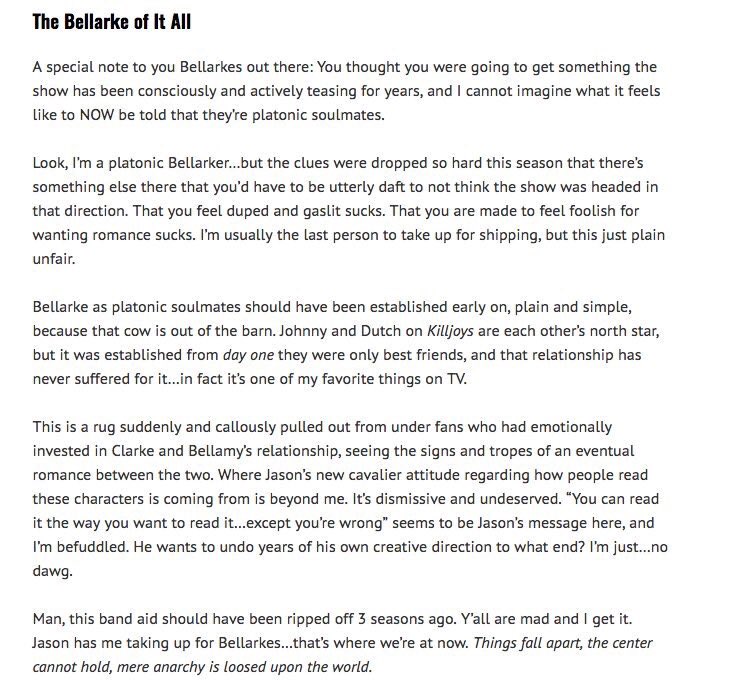BelizaBuzz's tweet photo. 📰 NEWS | #Bellarke was mentioned in @CoolHandLukette's review of #The100 season five. Read the entire article: https://t.co/y26wNO0gui https://t.co/9ZGYPurMJd
