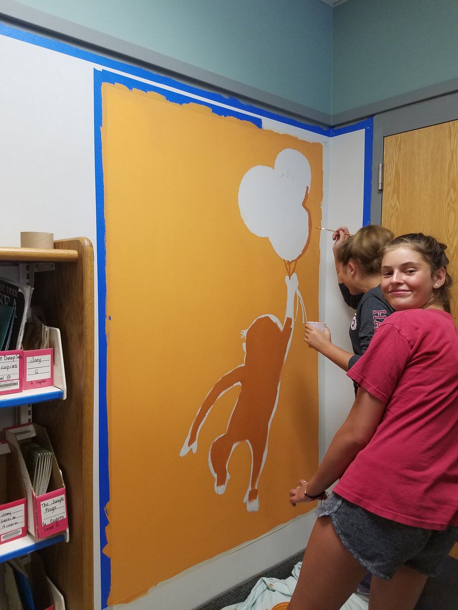 Thank you to amazing volunteers! Today we started painting the Warren School Library.