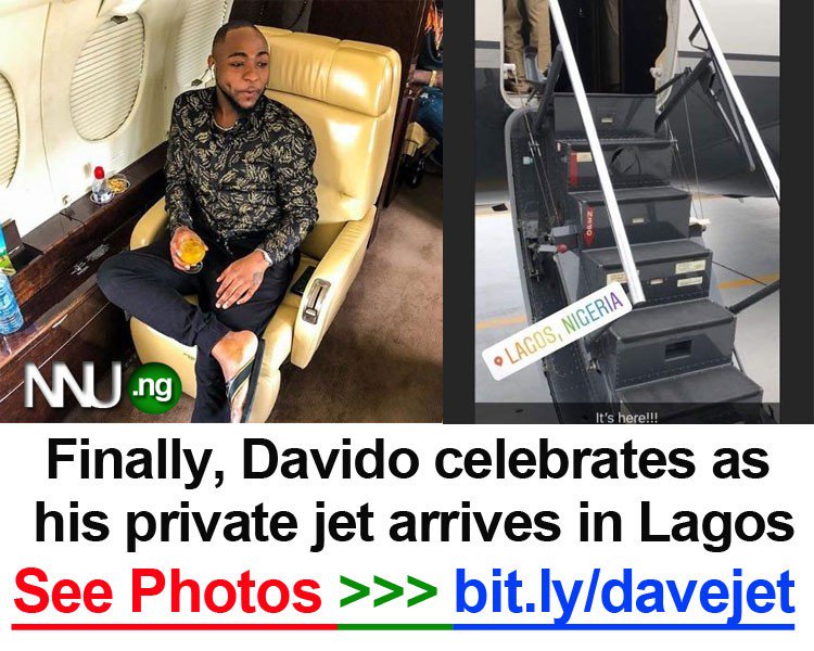 chyzacks's tweet photo. #NNU_Income -Finally, Davido celebrates as his private jet arrives in Lagos - More photos here >>> https://t.co/i0MNc9MhxV https://t.co/VU2FMrDP2e
