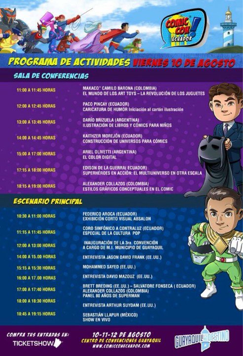 geeksterec's tweet photo. Este viernes 10 de agosto arranca el #ComicConEc en #Guayaquil 😎🤟🏻 mira la agenda preparada para el primer día https://t.co/0GlaZwUb5r