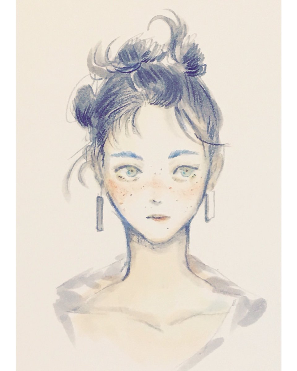 Meguru メグル 夏のカラー眉 Illustration イラスト イラスト好きと繋がりたい 絵描きさんと繋がりたい 少女 髪型 カラー眉 メイク カラーメイク