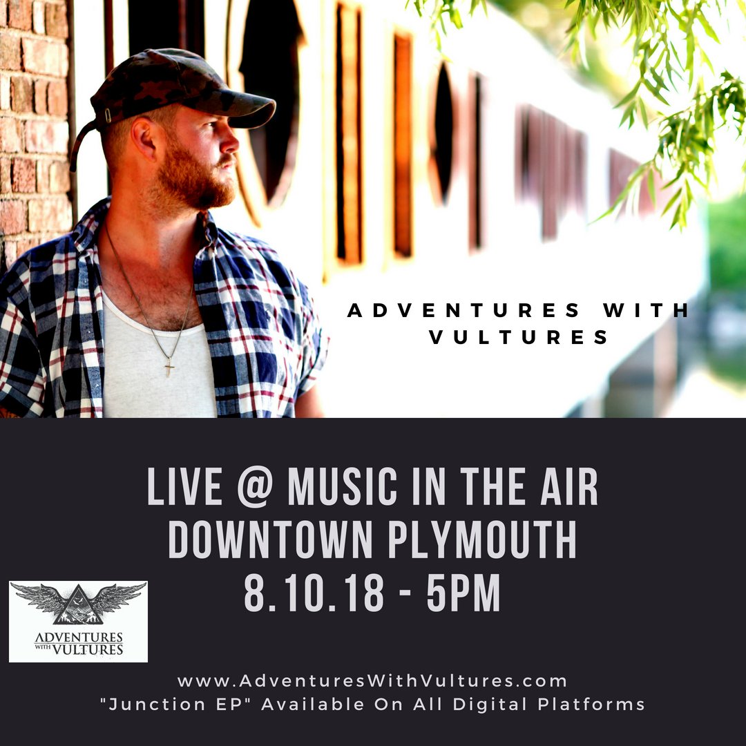 Original1265's tweet photo. #Show Catch @AdventuresWV peforming TOMORROW Friday, 8/10 at #MusicInTheAir in downtown #Plymouth (MI)! 5:00pm showtime! Come out, catch a great show &amp; grab your exclusive #AWV merch! https://t.co/SHKYANyGYq