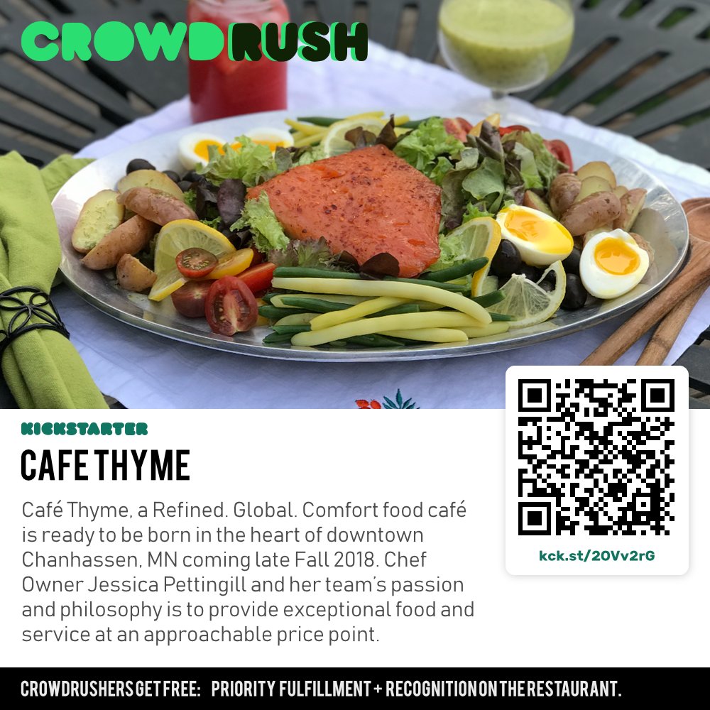Café Thyme, a new and affordable way to introduce yourself to gourmet food.

You can help make Chef Jessica Pettingill's dream a reality. 

More information here: kickstarter.com/projects/59444…

#kickstarter #kickstartercampaign #kickstarterproject #funding #crowdfunding #entrepreneur