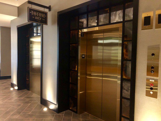 TaverneInTheSky's tweet photo. The golden door to the fifth floor.  Dinner and drinks await you.  #LodgeKohler https://t.co/x8O985Yj3H
