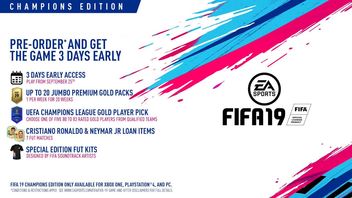 FUTTraderx's tweet image. FIFA 19 GIVEAWAY!!!
1 x FIFA 19 Champions edition (Xbox1 or PS4)
RT &amp;amp; Follow to enter! 👈 ✅ 
Winner announced on 15th September!
LETS GET HYPED!!