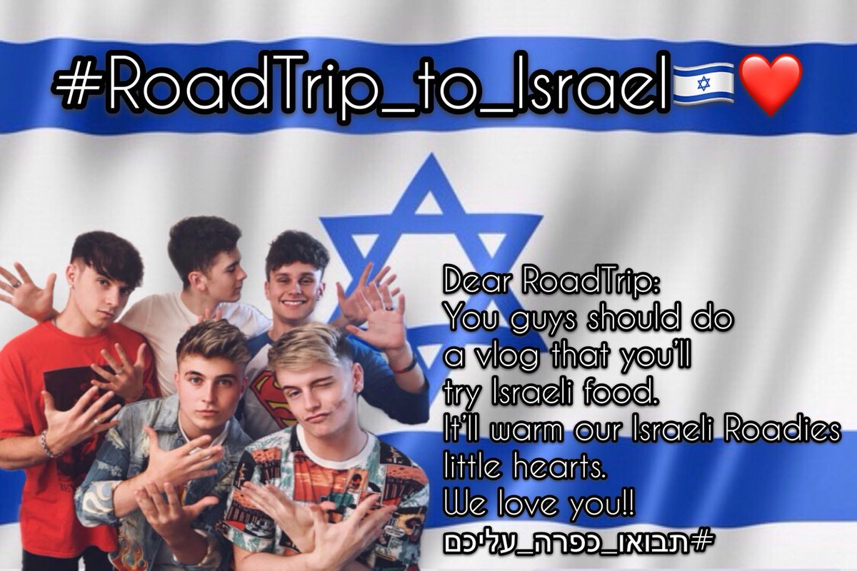 shirabenharoya's tweet photo. Dear RoadTrip:
You guys should do a vlog that you'll try Israeli food.
It’ll warm our Israeli roadies little hearts.
We love you!!
#RoadTrip_to_Israel❤🇮🇱 תבואו_כפרה_עליכם#
-
@roadtriptv https://t.co/xRamfP6HNA
