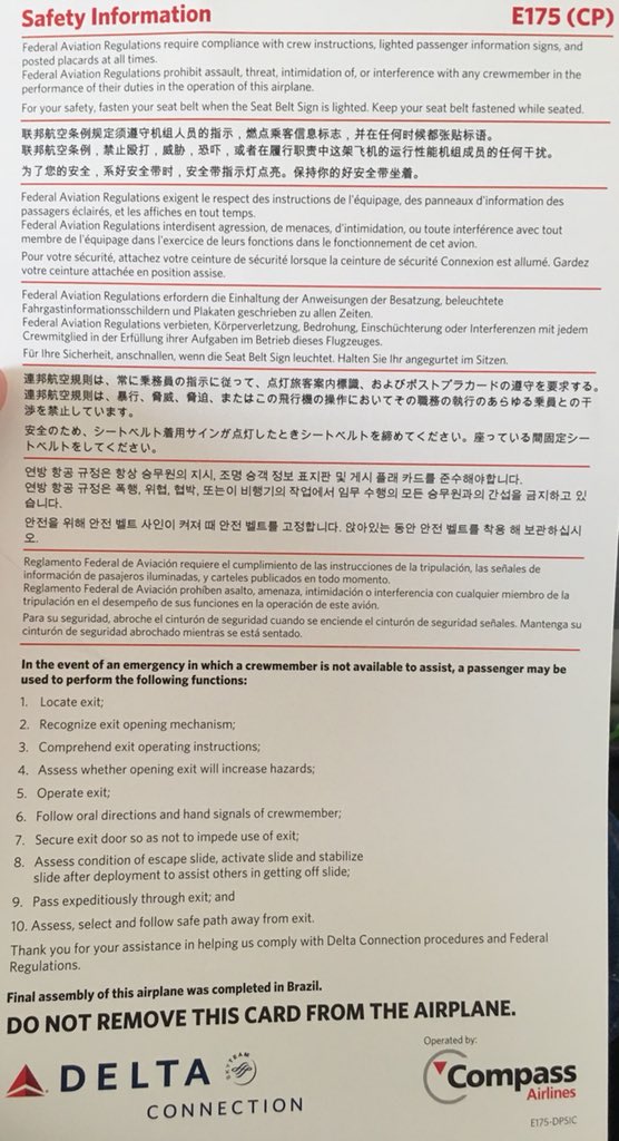 “Congratulations” @Delta on these very ‘interesting’ translations on your safety card - reinventing a few languages there! Looks like you may need one of our top-notch @DeLCLANCASTER #MATranslation graduates. #Translatorssavelives #LoveLanguages