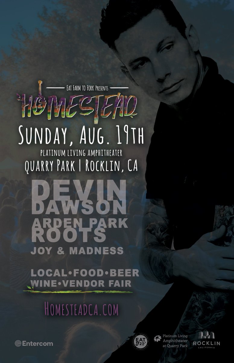 RocklinParksRec's tweet photo. 8/19 Eat Farm-to-Fork presents Homestead, Quarry Park’s local music, beer, wine and vendor fair. Featuring live performances from Sacramento’s own Devin Dawson, Arden Park Roots and Joy &amp; Madness at Quarry Park! #HomesteadFest Tickets on sale now at https://t.co/YswDipPd4y https://t.co/j5b6OqyPaJ