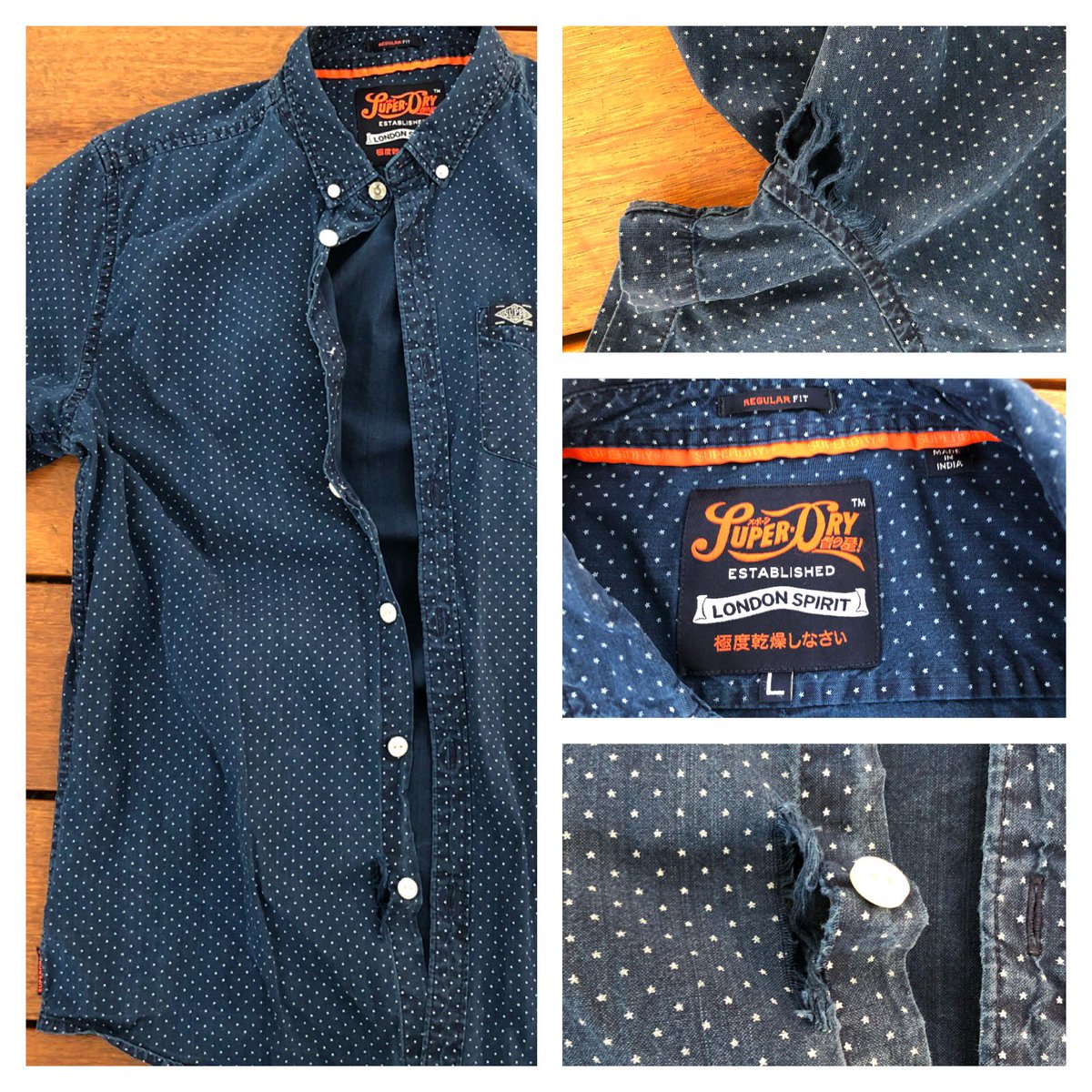 sandro_manzo's tweet photo. Hey @Superdry , @Superdry_Care , is it normal that a shirt bought 70€ in May is completely torn after 3 months and that you even don’t exchange it or refund it ??? #Superdisappointed https://t.co/0fbpB5KBP0
