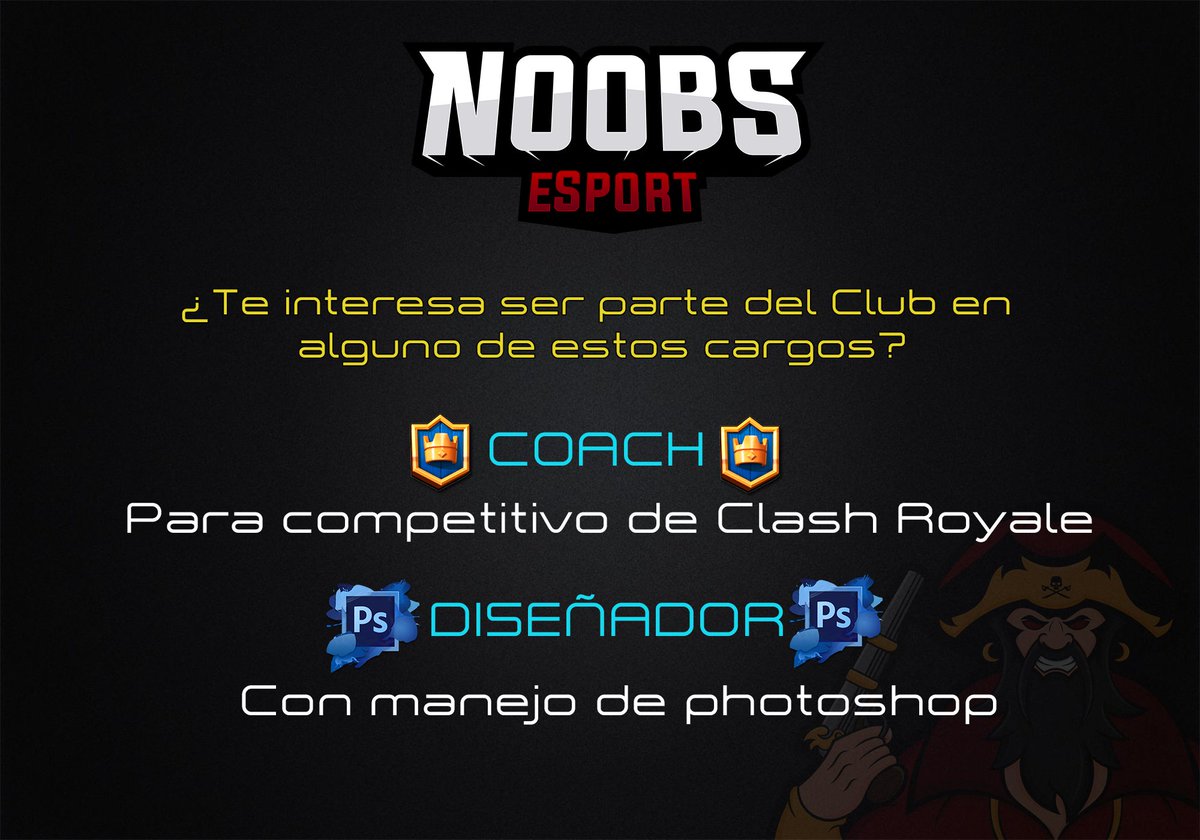 #Reclutamiento | ¿Te interesa unirte a nuestra familia? 

Estamos en busca de un Coach para el competitivo de Clash Royale y un diseñador con conocimientos básicos en Photoshop. Si te interesa manda MD. 

RT por favor para que llegue a mas gente