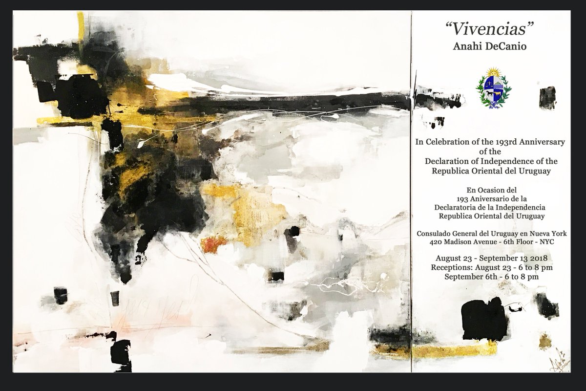 ArtyZenStudios's tweet photo. Artist Anahi DeCanio has solo exhibit of recent abstracts at Consulate General of Uruguay in New York City. #arteuruguayo #uruguay #nyartist #artistrealtor #anahidecanio #douglaselliman #interiordesign #interiores #decoracion #art #abstractart #arteabstracto https://t.co/mO1WxiBdzJ