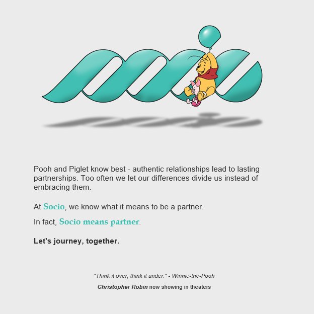thinksocio's tweet photo. Let's Journey Together

#LastingPartnerships #SociomeansPartners #thinksocio #lgbtbiz #stategicpartners #supplierdiverstiy #winniethepooh #christopherrobin

https://t.co/ALszlHLg9d https://t.co/Grg60qX4Qh