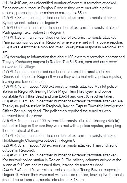 Aug 25, 2017 Breaking NewsA police station was attacked with an improvised explosive device and extremist terrorists started launching attacks on police outposts and police stations in  #Maungtaw simultaneously.Detail here  https://bit.ly/2xhZINh 