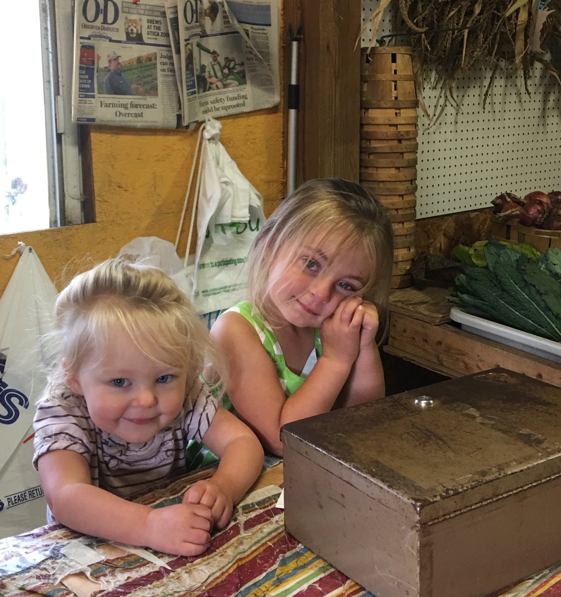 NYFarmer's tweet photo. The littlest farm cashiers. Would you buy from these farmers? https://t.co/SpBA7Jcnxk