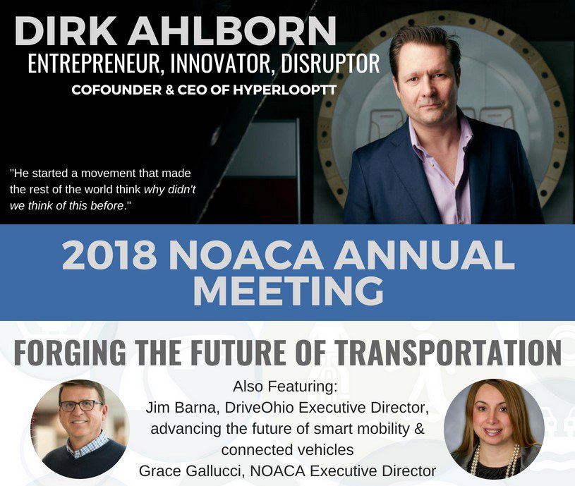 NOACA_MPO's tweet image. JUST ANNOUNCED: @hyperlooptt cofounder &amp;amp; CEO @dirkahlborn will keynote NOACA&apos;s Sept. 14 Annual Meeting, also featuring Jim Barna of @DriveOhio. Register now at the link: events.r20.constantcontact.com/register/event…