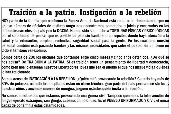 Traición a la Patria?? Instigacion a la Rebelión???? No más Militares #PresosPolíticos #SomosMuchos