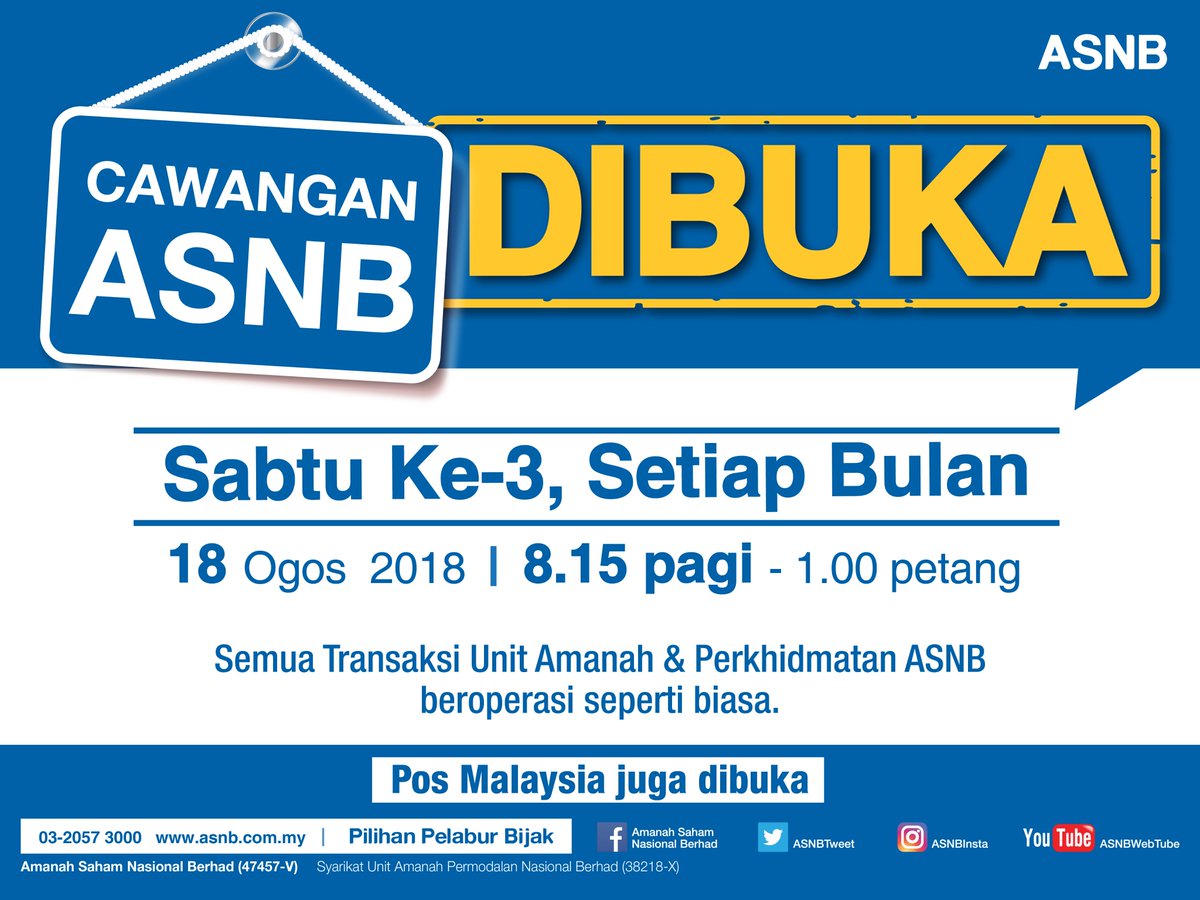 Asnb Di Twitter Belum Sempat Buka Akaun Asb Belum Sempat Mengemaskini No Tel Apa Kata Tetapkan Temujanji Dgn Kami Pada Sabtu 18 Ogos Depan Kerana Semua Cawangan Asnb Akan Dibuka Untuk Semua