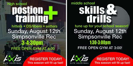 Axis_EliteVB's tweet photo. It's Back!  
We have the training to help you be your best for school season. Axis Players.... Bring a non-Axis friend and have your training fee WAIVED! FREE Open Gyms following each session.
 Register at:
 https://t.co/K5Wd5sb2Ra…/144-axis-elite-volleyball/events… https://t.co/R6KWkrnR74