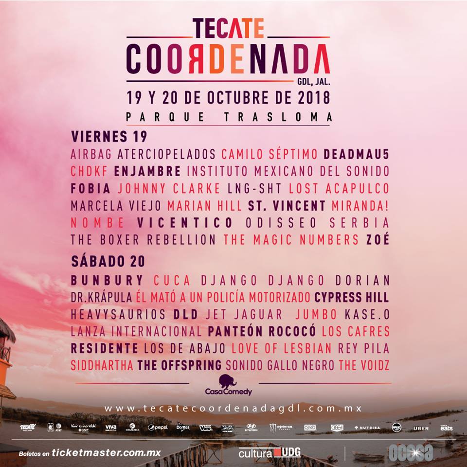 No te puedes perder a <a href="/loveoflesbian/">Love of Lesbian</a> en  #TecateCoordenada #Guadalajara el sábado 20 de octubre.
A partir de mañana inicia la venta de boletos por día en la Red Ticketmaster México y taquillas del Teatro Diana