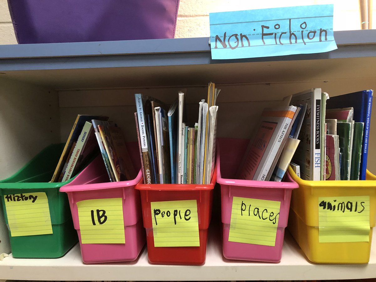 AllyMTay's tweet photo. 2A is full of book worms!! 🐛📚💙 Today we worked together to organize our classroom library! Kids divided books into fiction vs nonfiction and then into genres and categories! Creating your own library is so empowering!!!! #StudentLibrary #KidsChoice https://t.co/n3mURCRbKV