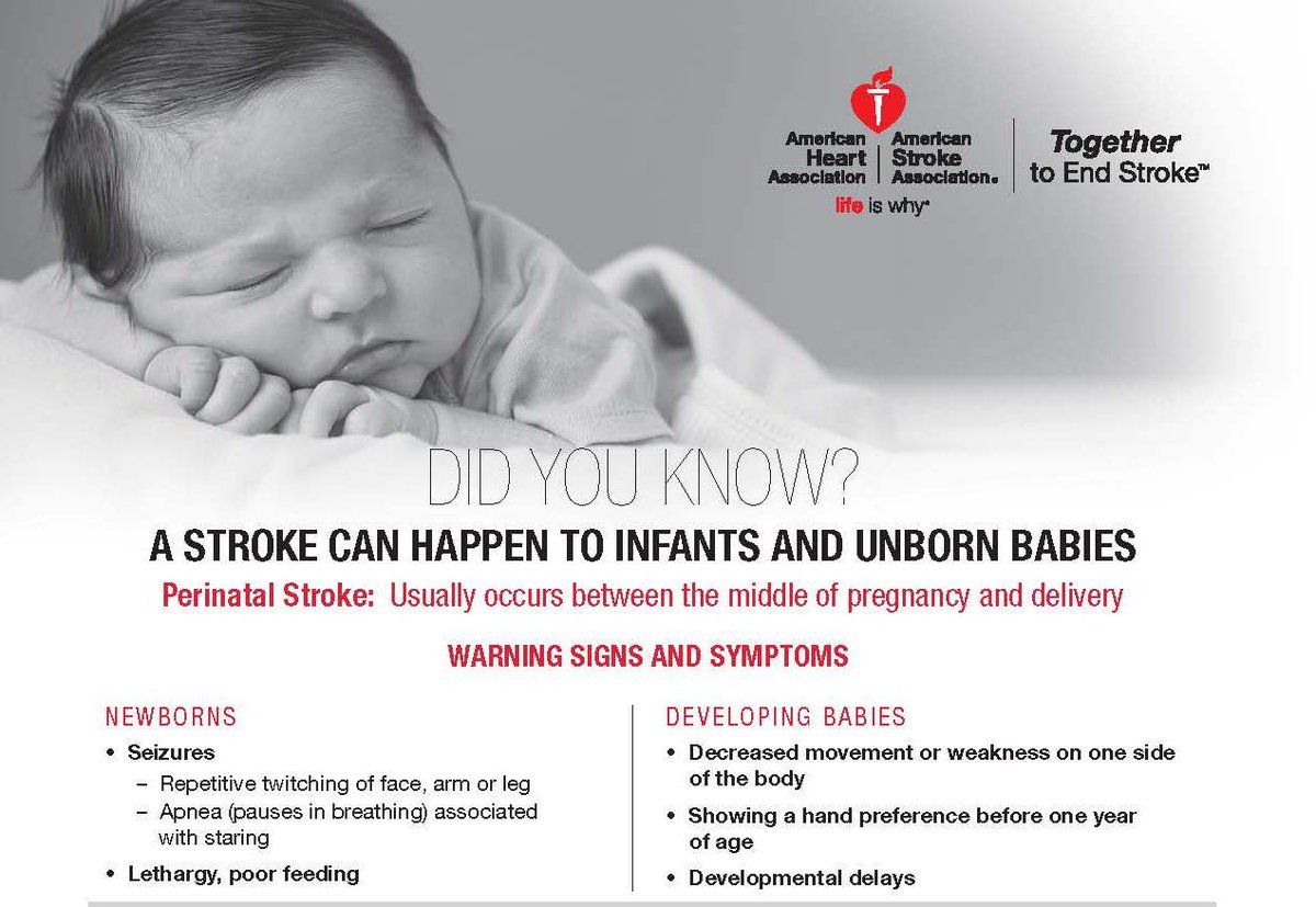 StrokePediatric's tweet photo. #FridayFact To many people’s surprise, the most focused period of risk for ischemic stroke in your lifetime is the week you are born. Check out our #infant #stroke fact sheet to learn what a perinatal stroke looks like! https://t.co/8dkgC3b4pX https://t.co/IfFFAPm4Kq