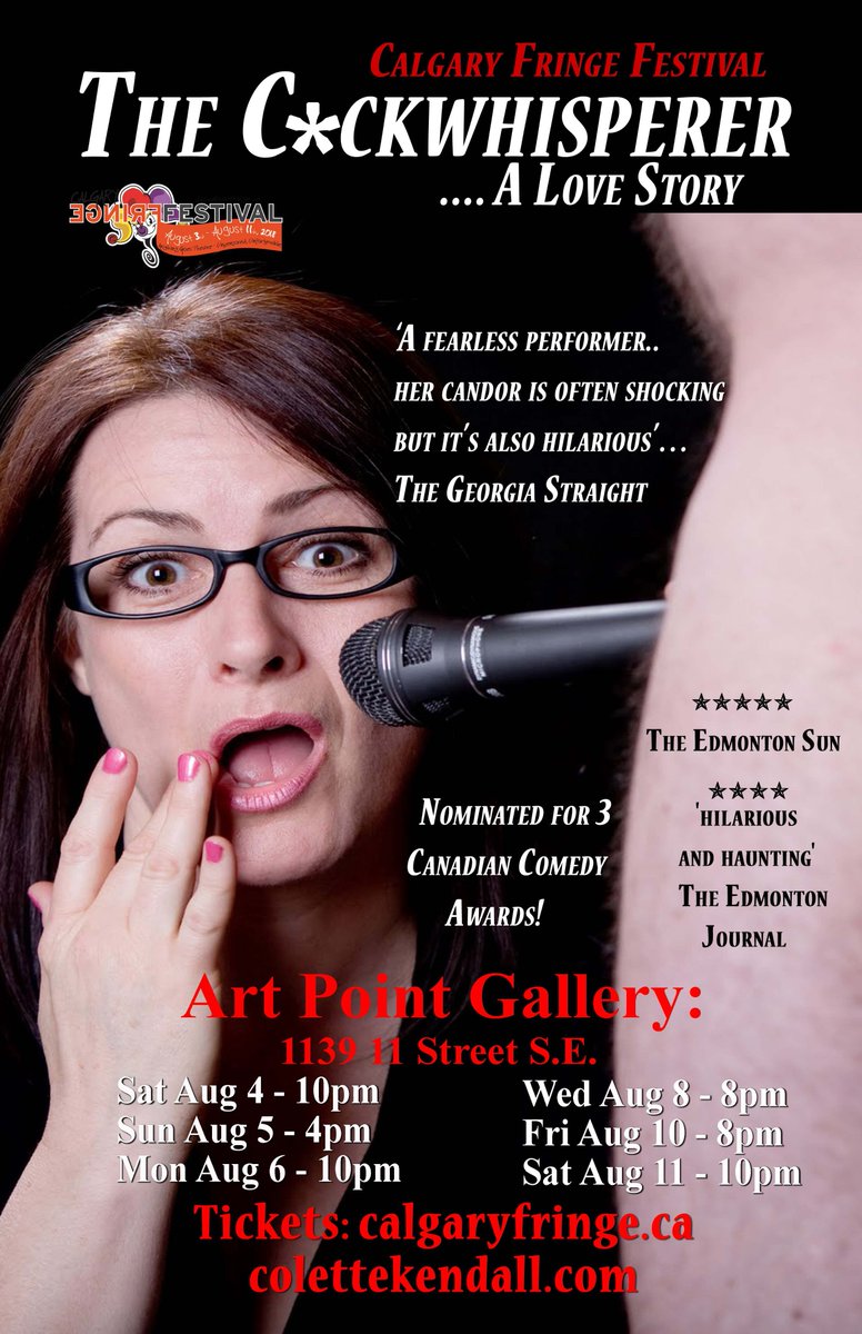 Fri 8p &amp; Sat 10p 'hilariously honest-Kendall's show feels like a revelation' NOW mag'Funny, Feminist &amp; Fantastic' ***** Ed Sun- 'get past the title, this show should not be missed' Theatre in London <a href="/DarrylMak/">Darryl Mak</a> @Funny1060AM   <a href="/JupiterComedy/">Jupiter Comedy</a> <a href="/FunnyFest/">FunnyFest</a> <a href="/CalgaryTheatre/">Theatre in Calgary</a> <a href="/ArtPointYYC/">Art Point Gallery</a>