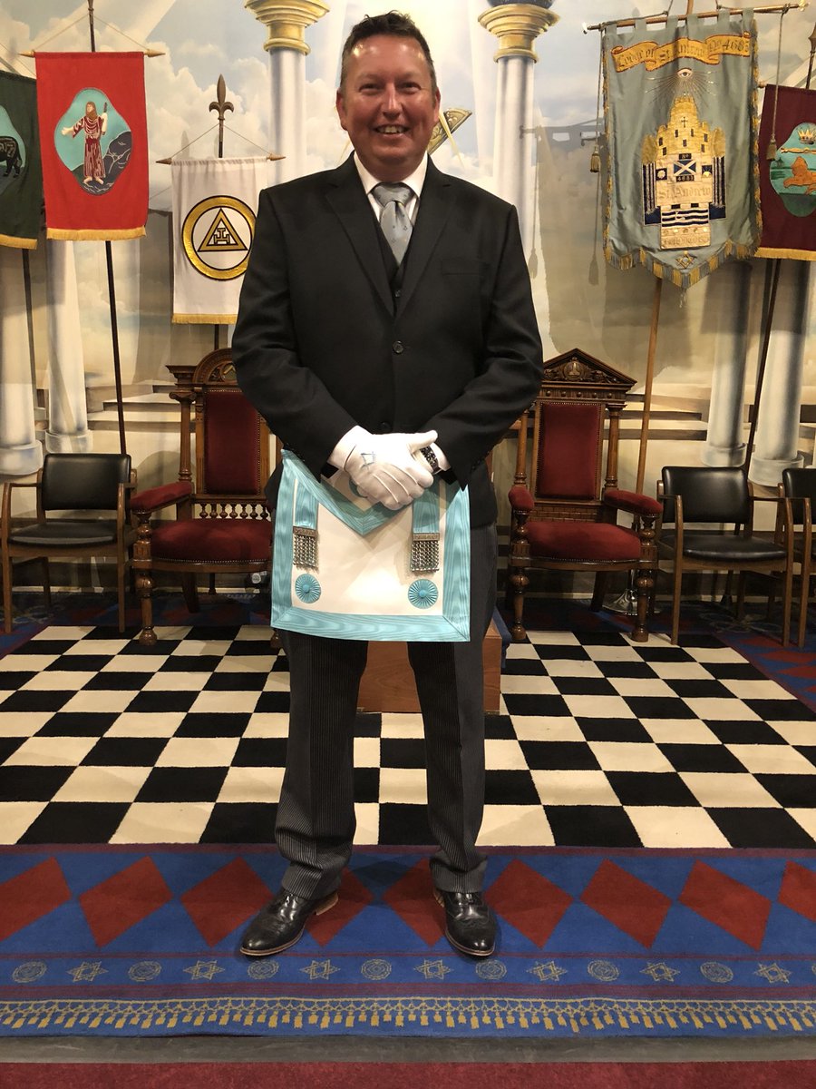 Bro Billaney was yesterday raised to the sublime degree of a Master Mason. His smile says it all as he follows his late father into Freemasonry
