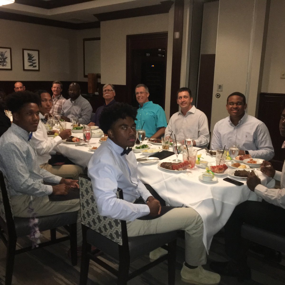 As a result of their hard work ALL summer these young men were inducted into the Spring Valley football Ironman Club. To show their appreciation, the coaches treated them to dinner at Ruth Chris Steakhouse. Ribeyes, filet mignon, lobster tails., etc. Congrats!! <a href="/CoachRobinBacon/">Robin Bacon</a>
