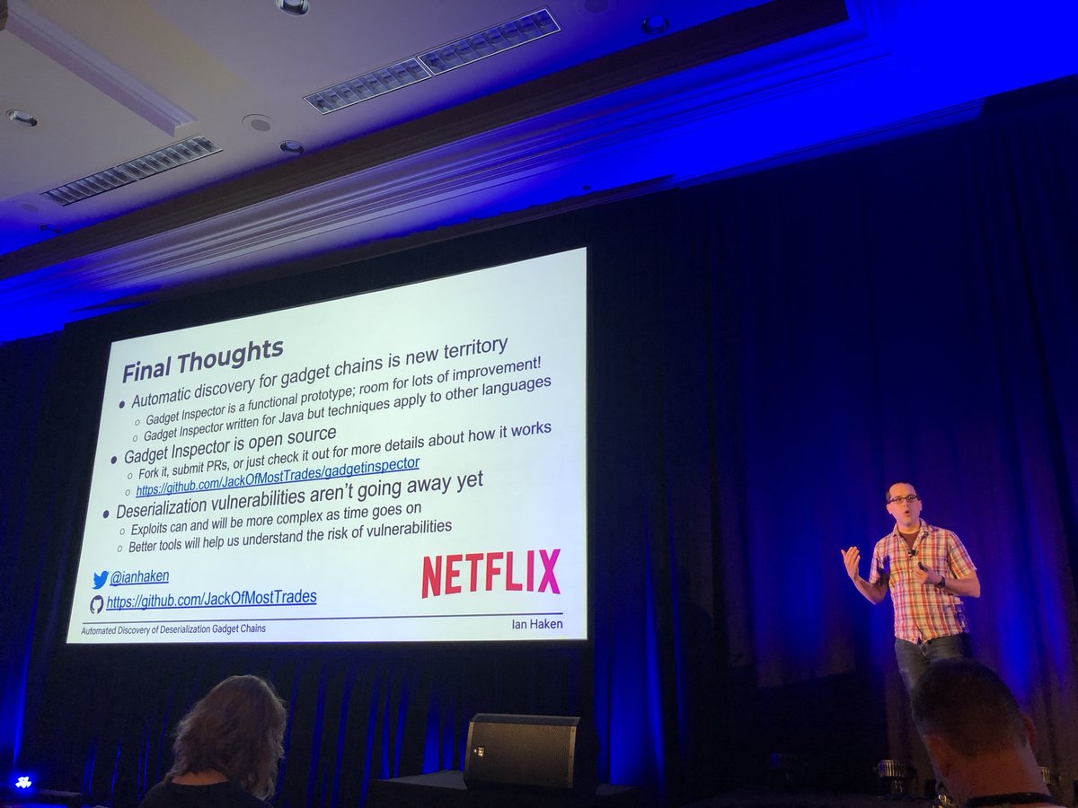 .<a href="/ianhaken/">Ian Haken</a> teaching folks about automated gadget chain discovery!  Really great work! <a href="/BlackHatEvents/">Black Hat</a>