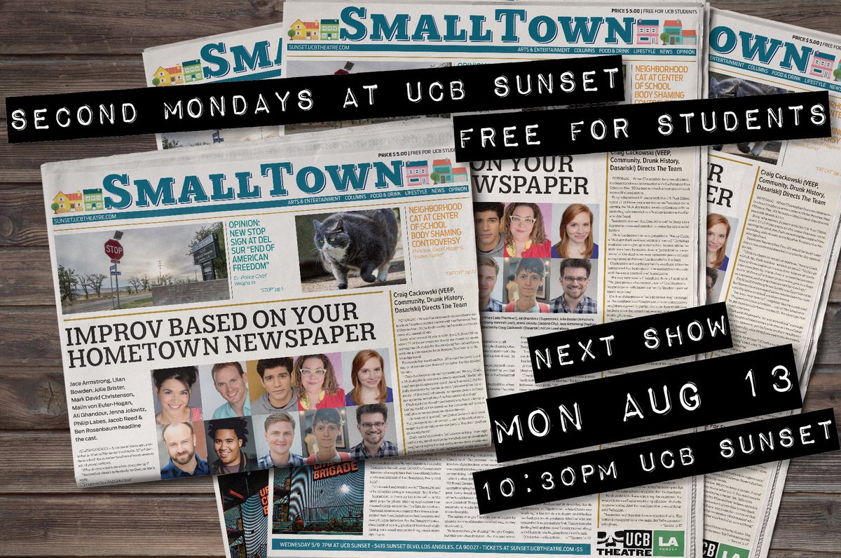 smalltownucb's tweet photo. Small Town Improv returns to @ucbsunset Monday 8/13 10:30pm - Grab Tockets: https://t.co/krgHjoF1qH
plus @The_SweetestLou (@AVTVSeries) joins the cast! https://t.co/AjSQ0kPuLB