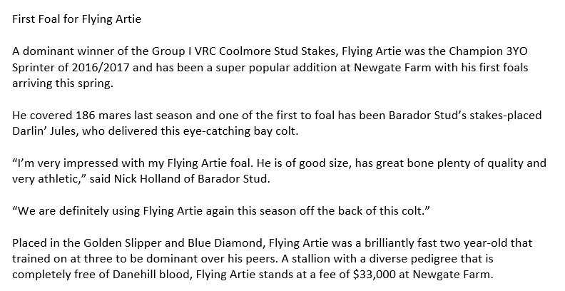 NewgateFarm's tweet photo. We are so thrilled with Flying Artie's 1⃣st Class Foals including his first foal, a colt out of Darlin Jules. Breeders Barador Stud are pretty thrilled too! “We are definitely using Flying Artie again this season off the back of this colt.” #FirstClassFlyers #ItsPossible https://t.co/84cLxP6Mdd