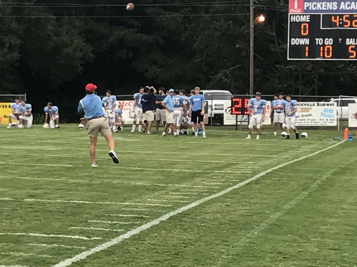 Getting ready to kick off high school football. Jamboree game between Pickens Academy and Oak Hill Academy.