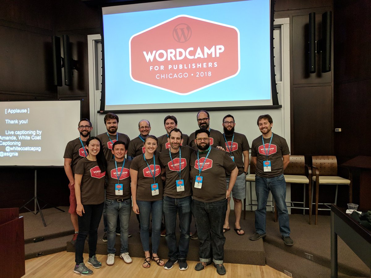 WordCamp for Publishers (@wcpublishers) on Twitter photo Thanks to all of our amazing, dedicated organizers who made #wcpub possible <a href="/aschweig/">Adam Schweigert</a> <a href="/crushgear/">Steph</a> <a href="/potatomaster/">potatomaster</a> @esco1102 @AlexisKulash <a href="/paulschreiber/">Paul Schreiber</a> <a href="/Danielbachh/">Daniel Bachhuber</a> <a href="/aaronjorbin/">Aaron Jorbin</a> <a href="/slash1andy/">Andrew Wikel</a> <a href="/zetgem/">Andrew Fleming</a> <a href="/xmatt/">Matt Johnson</a> Thanks to all of our amazing, dedicated organizers who made #wcpub possible <a href="/aschweig/">Adam Schweigert</a> <a href="/crushgear/">Steph</a> <a href="/potatomaster/">potatomaster</a> @esco1102 @AlexisKulash <a href="/paulschreiber/">Paul Schreiber</a> <a href="/Danielbachh/">Daniel Bachhuber</a> <a href="/aaronjorbin/">Aaron Jorbin</a> <a href="/slash1andy/">Andrew Wikel</a> <a href="/zetgem/">Andrew Fleming</a> <a href="/xmatt/">Matt Johnson</a>
