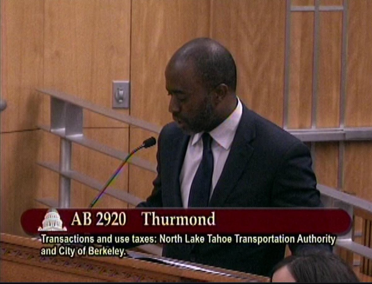 AsmTonyThurmond's tweet photo. I am proud to share that my #AB2920 passed the Senate. This bill gives @CityofBerkeley and @PlacerCA an opportunity to place measures on their respective ballots that address homelessness in Berkeley and transportation needs in Placer County. https://t.co/uw0Td5TPeb