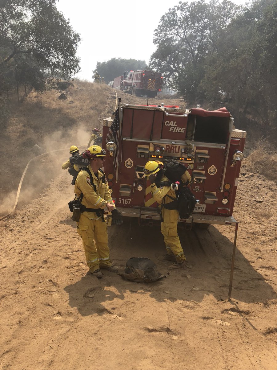 napacountyfire's tweet photo. CAL FIRE/ Napa County Fire is at scene of a vegetation fire behind Syar on 221. The fire is holding at 10 acres with 60% containment. Thanks to Napa city fire department, American Canyon fire protection district, Napa state hospital fire, CAL FIRE Riverside County https://t.co/F7uPDAJDlN